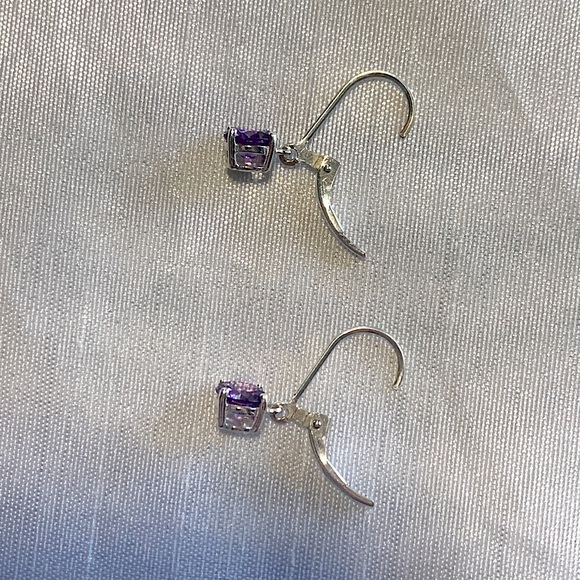 Amethyst Purple Circle Round Stone Drop Earrings - Picture 5 of 7